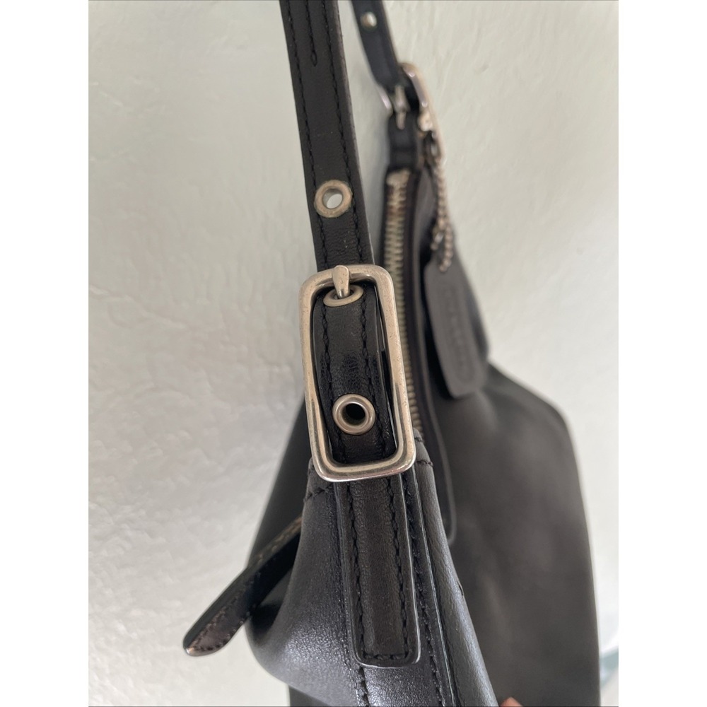 COACH Old 9844 Vintage Black Demi Baguette Leather Mini Hobo Bag Silver Hardware - Picture 5 of 14
